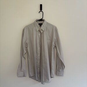 Lands End Men’s Light Gray No Iron Supima Pinpoint Tailored Fit Long Button Up
